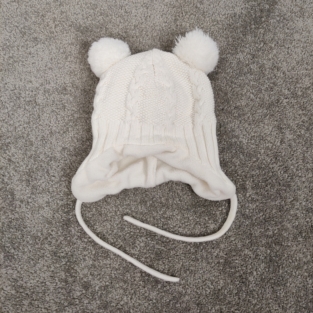 H&M Baby Chunky Knit Beanie Winter Hat in White Fleece Lined Size 6-9 Months